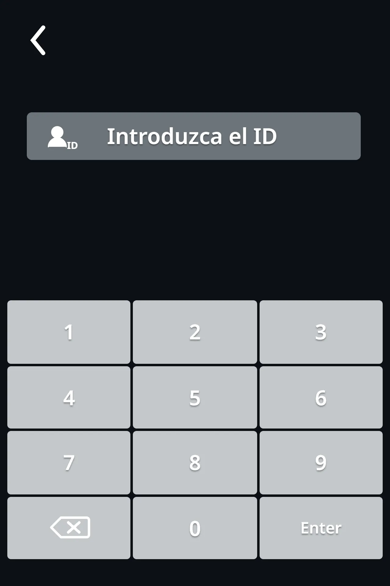 Teclado numérico pidiendo el ID de administrador