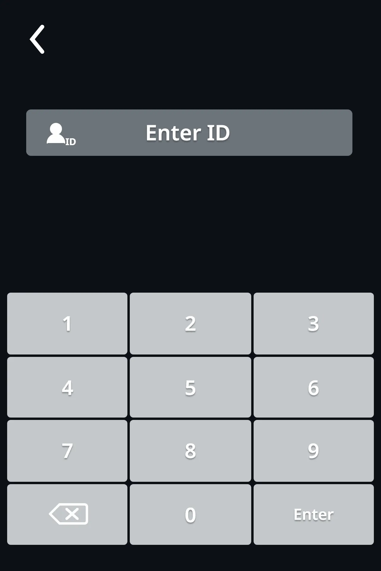 Numeric keypad asking for the administrator ID