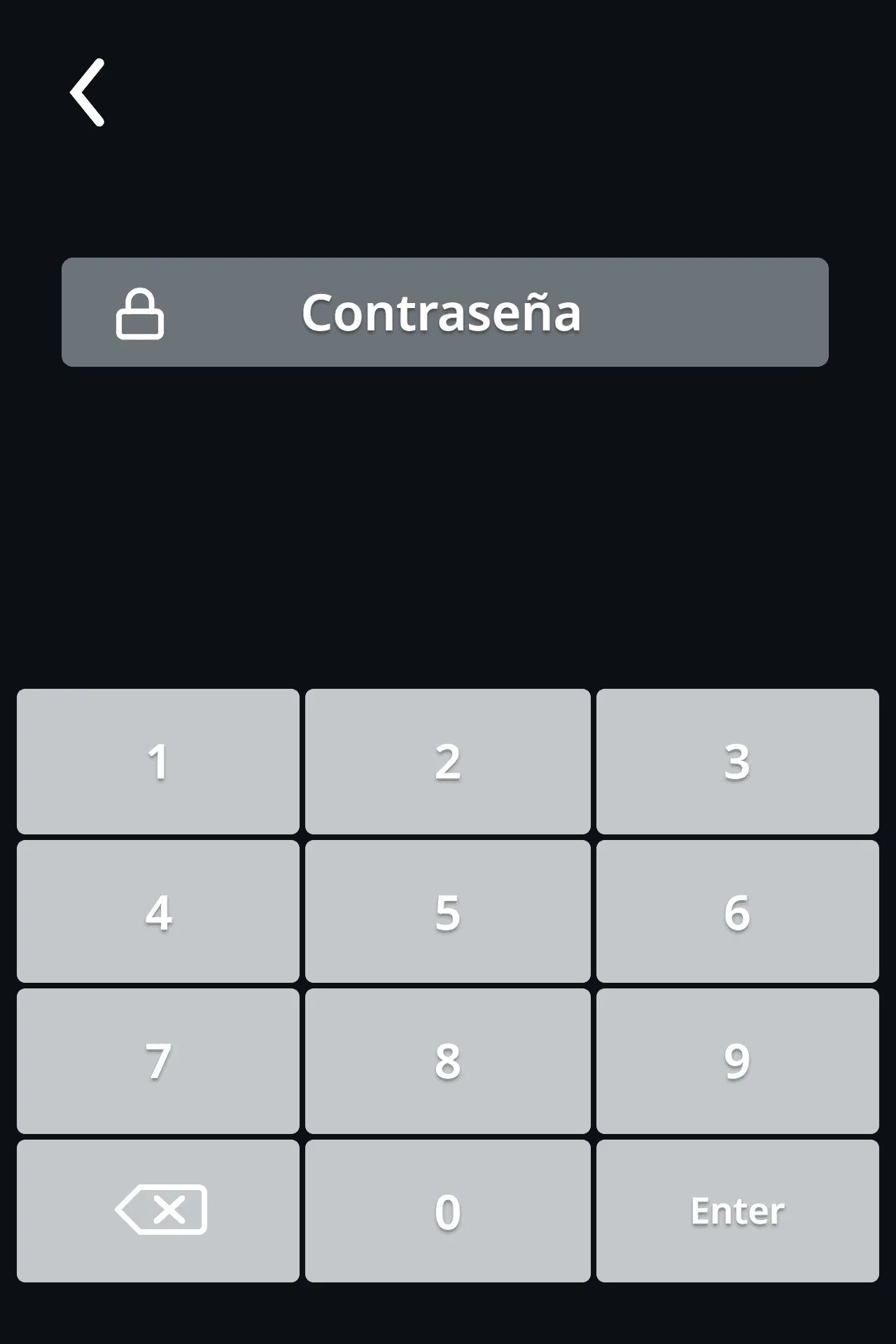 Teclado numérico pidiendo la contraseña de administrador