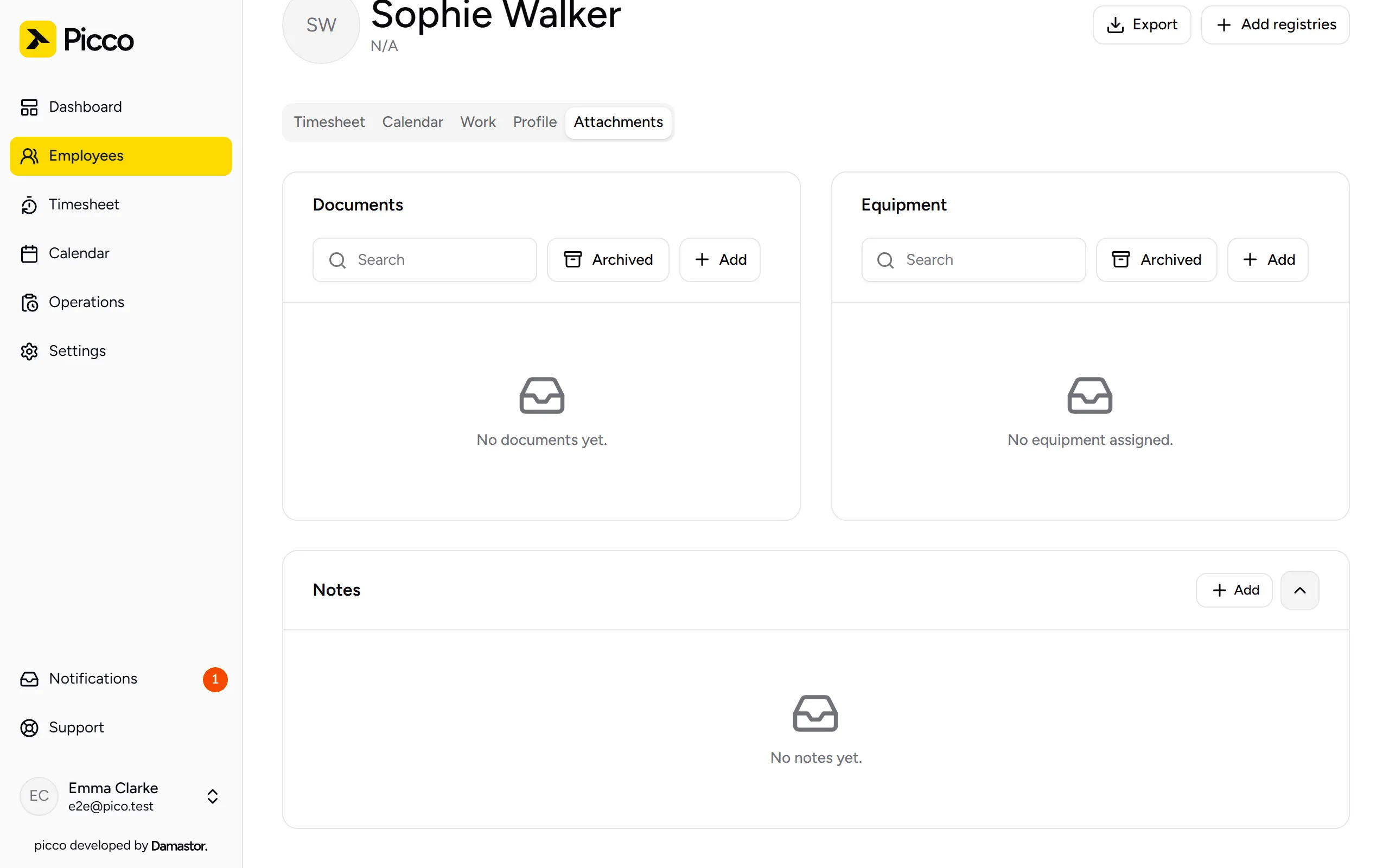An employee’s Attachments tab