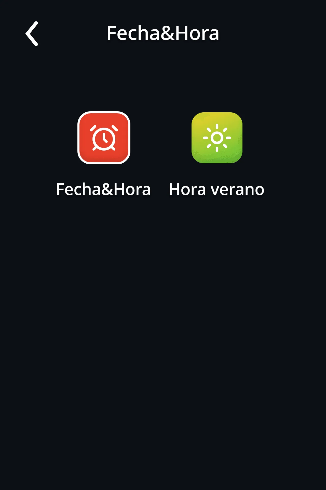 Menú Fecha y hora con Fecha y hora y Horario de verano