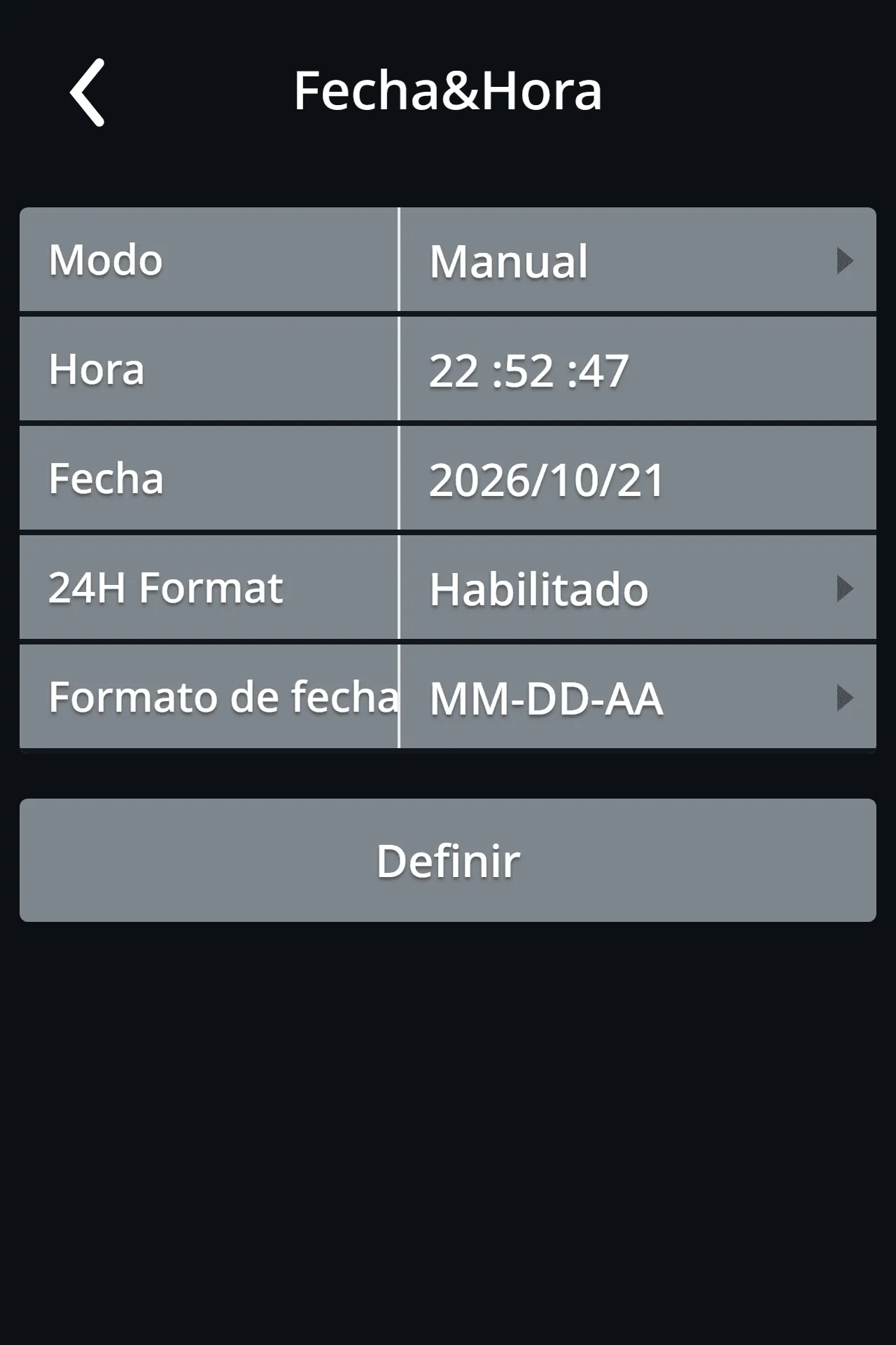 Ajustes de fecha y hora