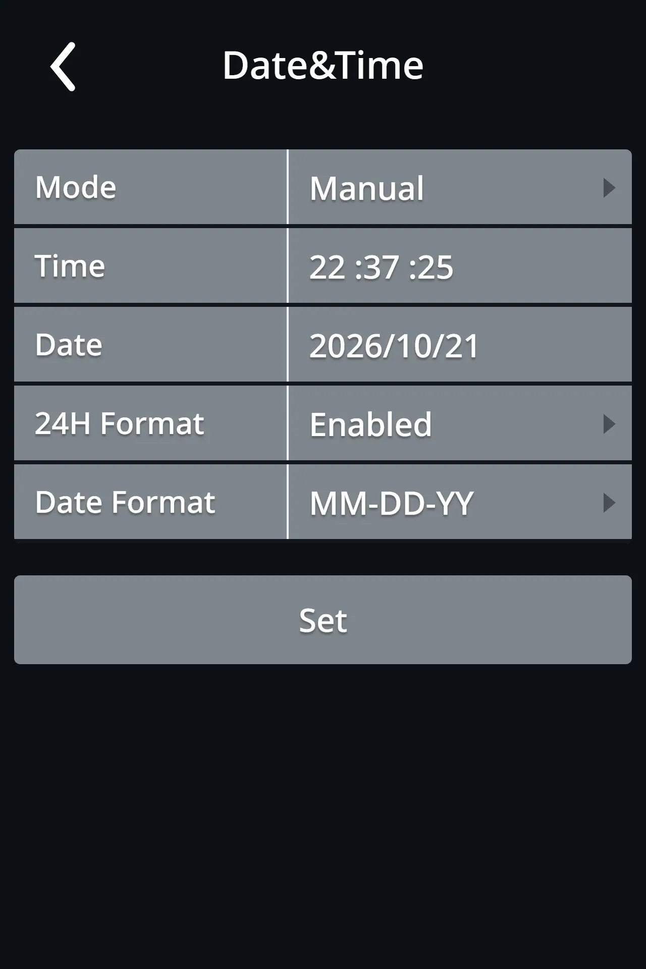 Date and time settings