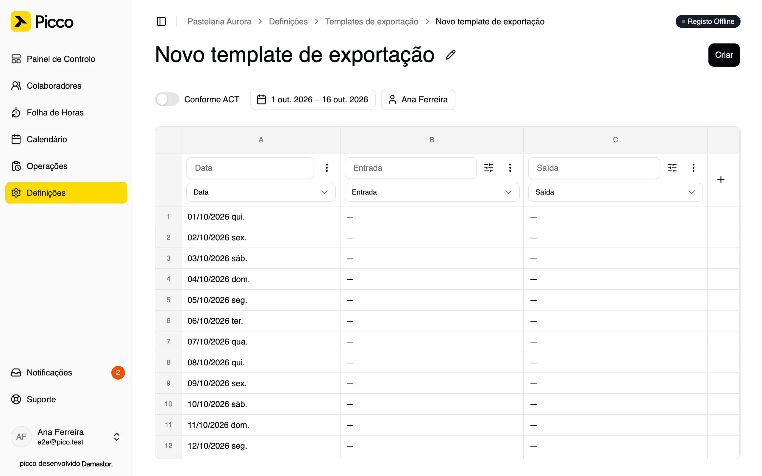 Editor avançado de modelos, com colunas e pré-visualização