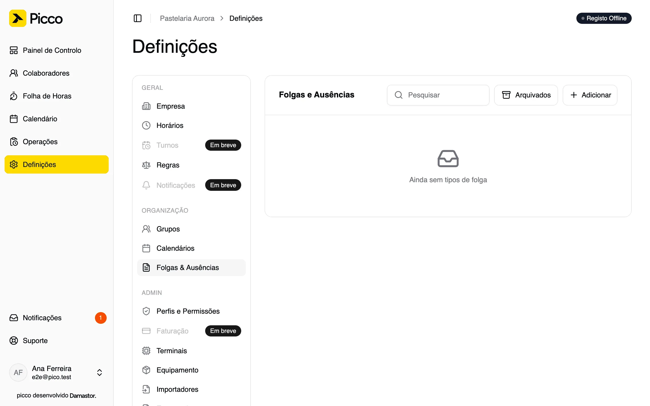 Tipos de folga e ausência