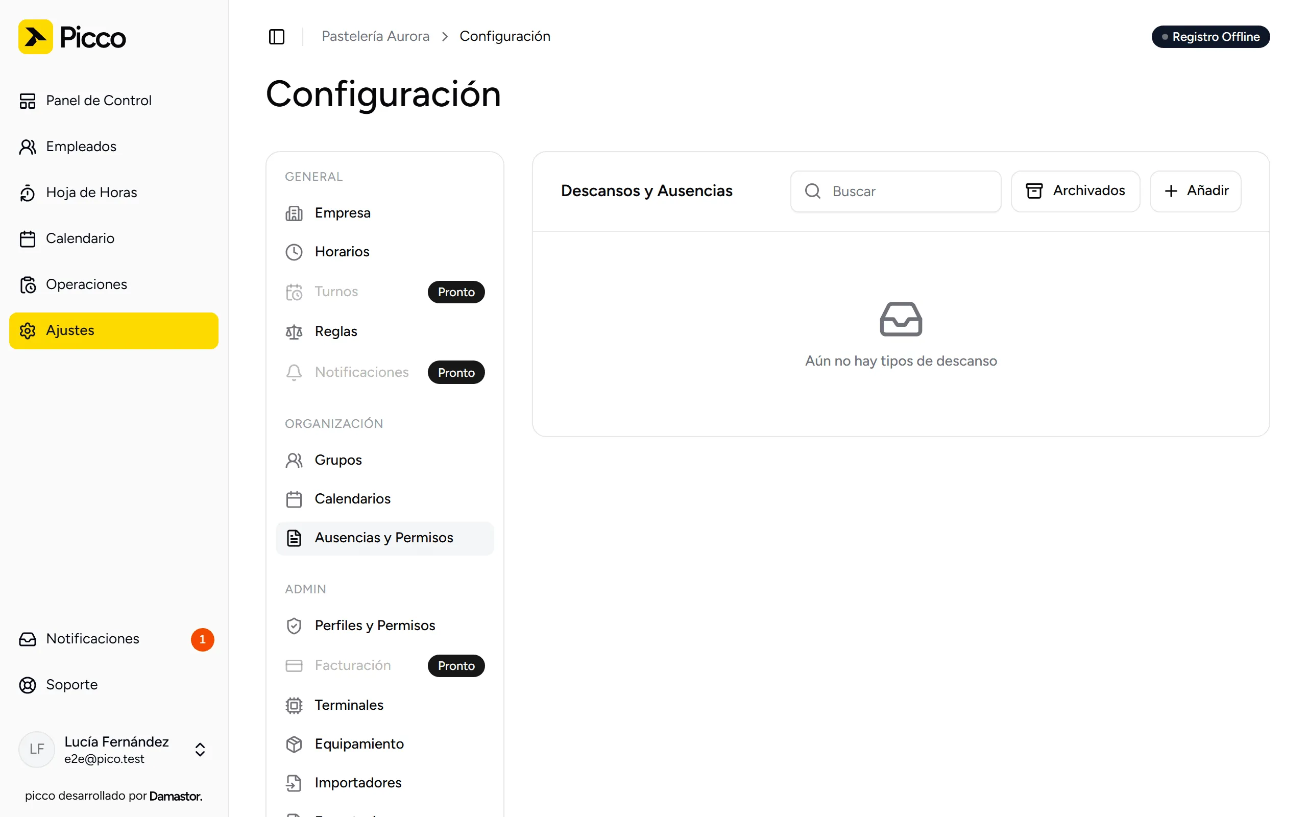 Tipos de días libres y ausencias