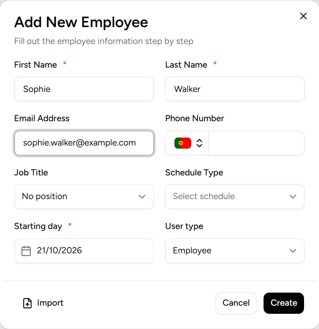 Add New Employee form filled in