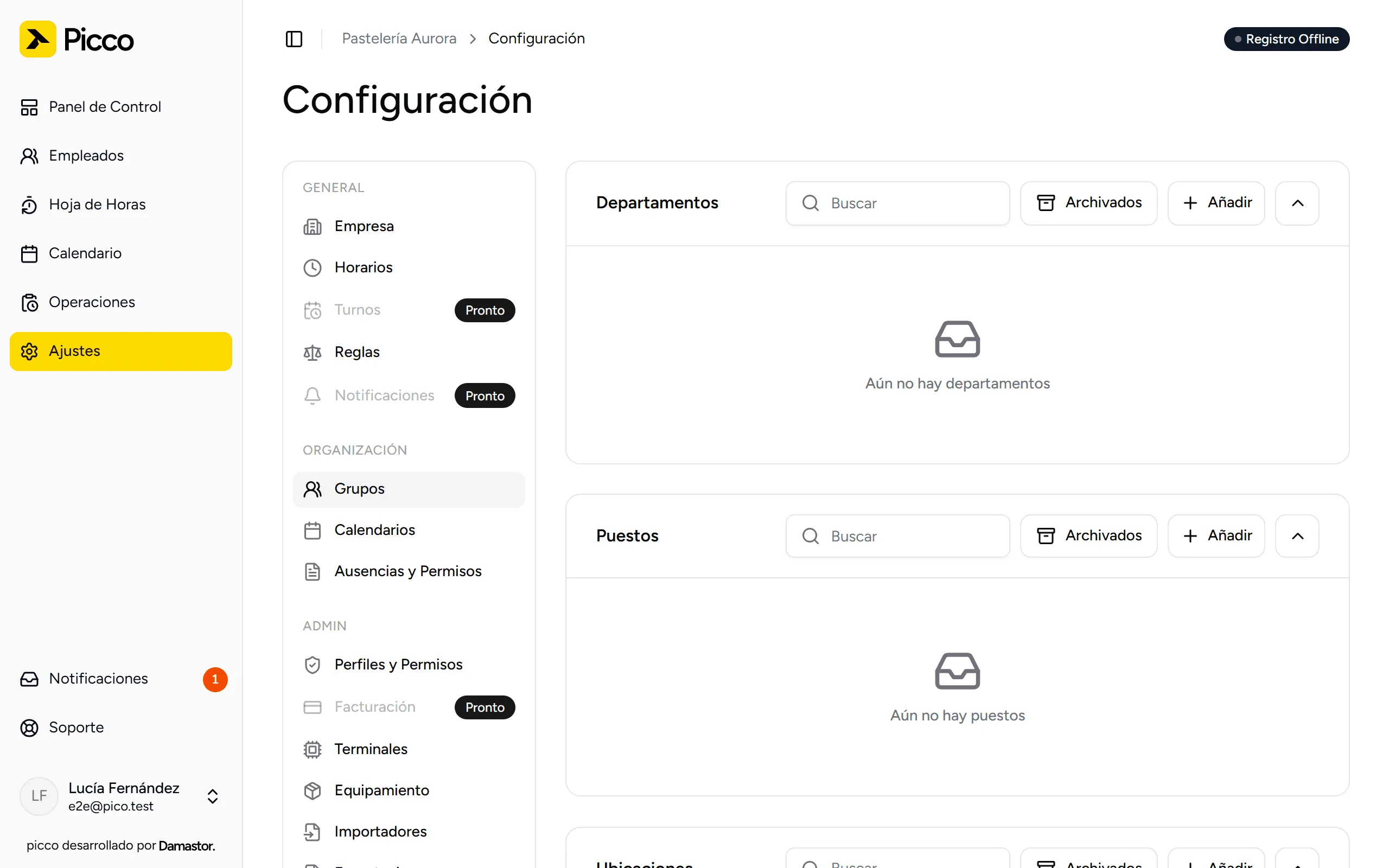 Grupos en Ajustes