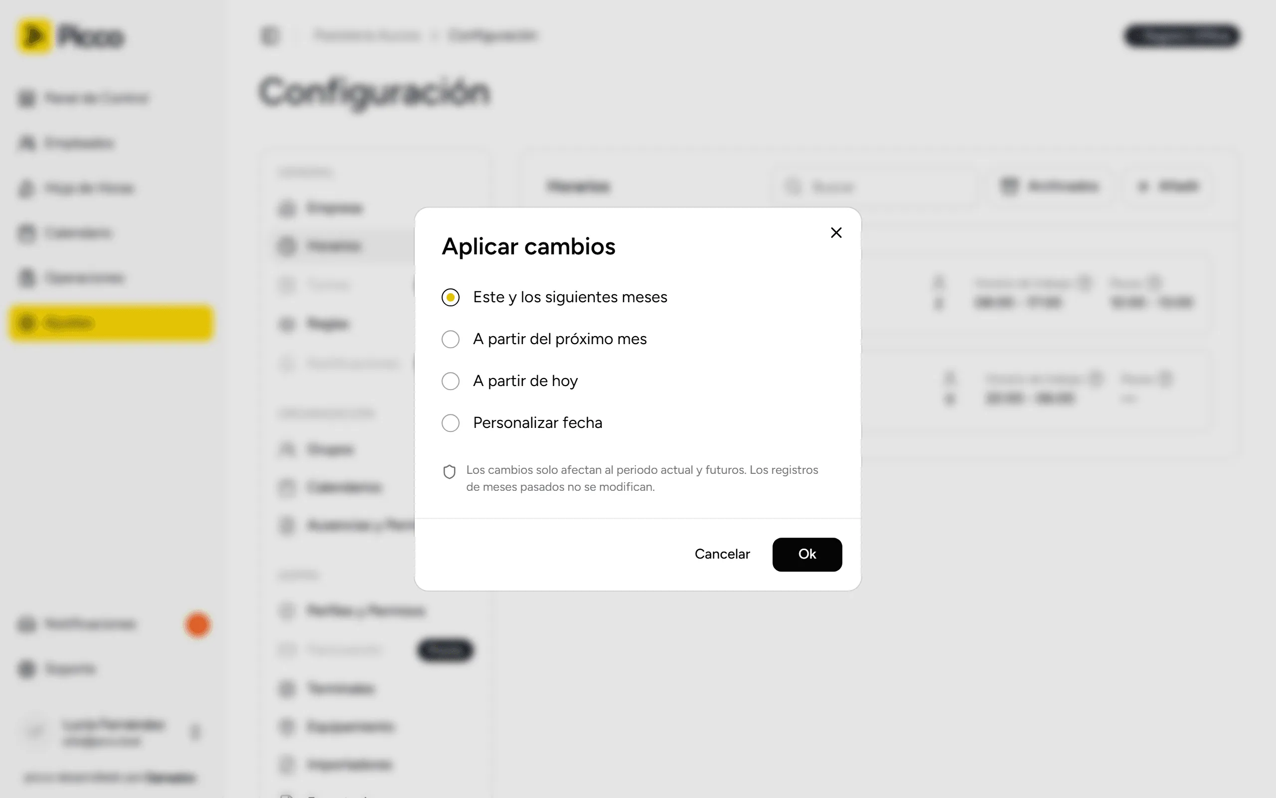 Elegir desde cuándo se aplica el cambio