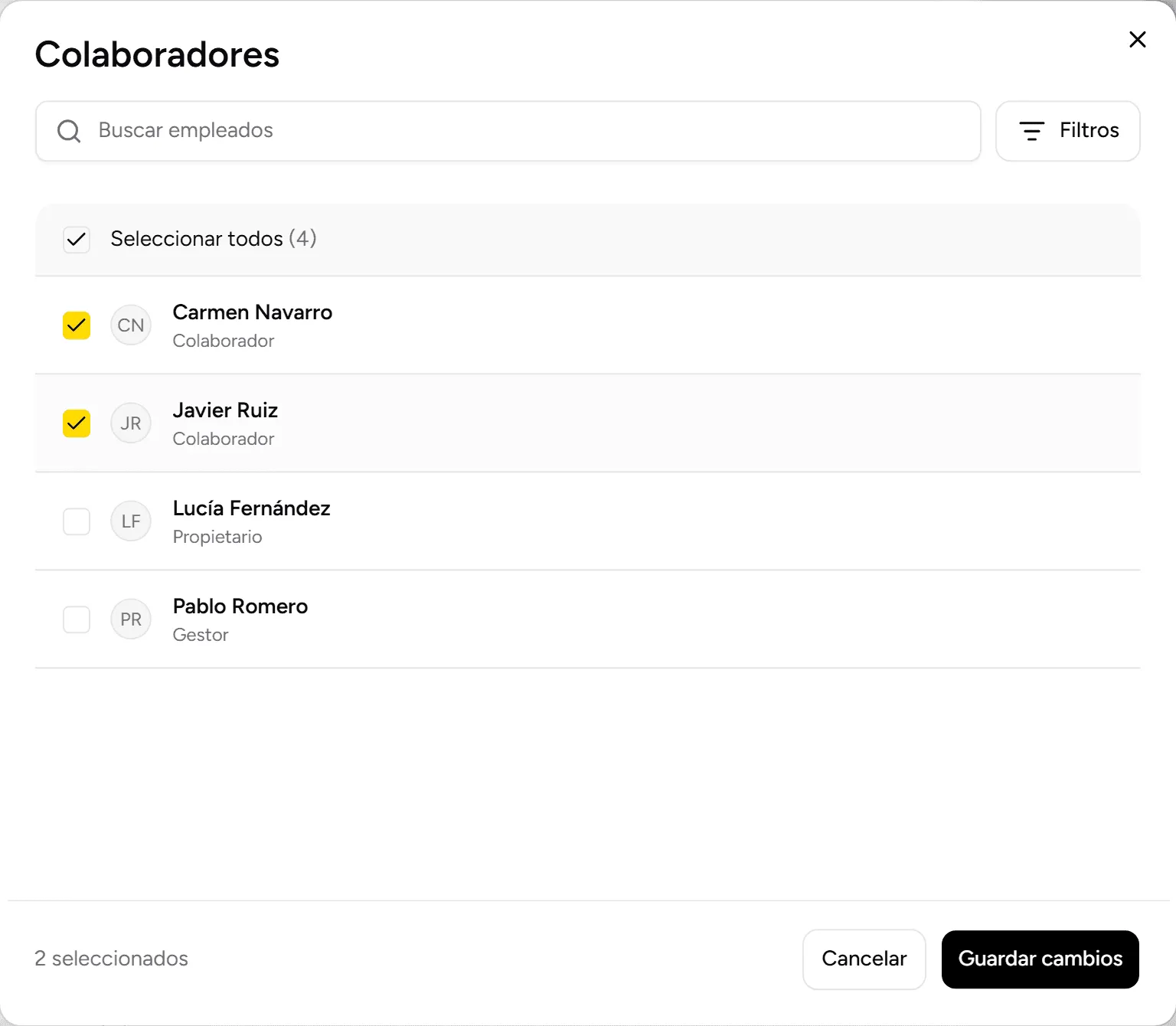 Elegir los empleados del horario