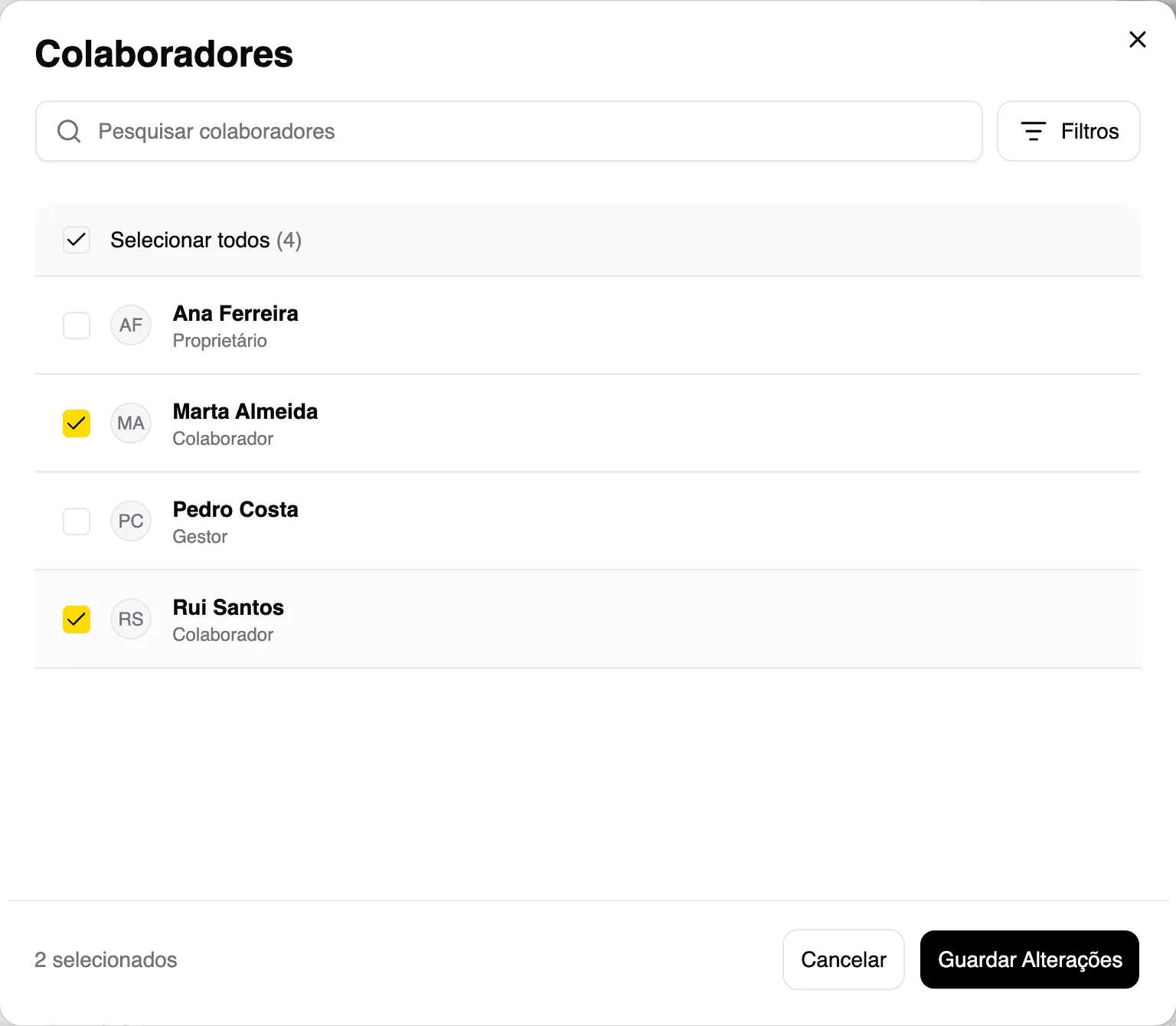 Escolher os colaboradores do horário