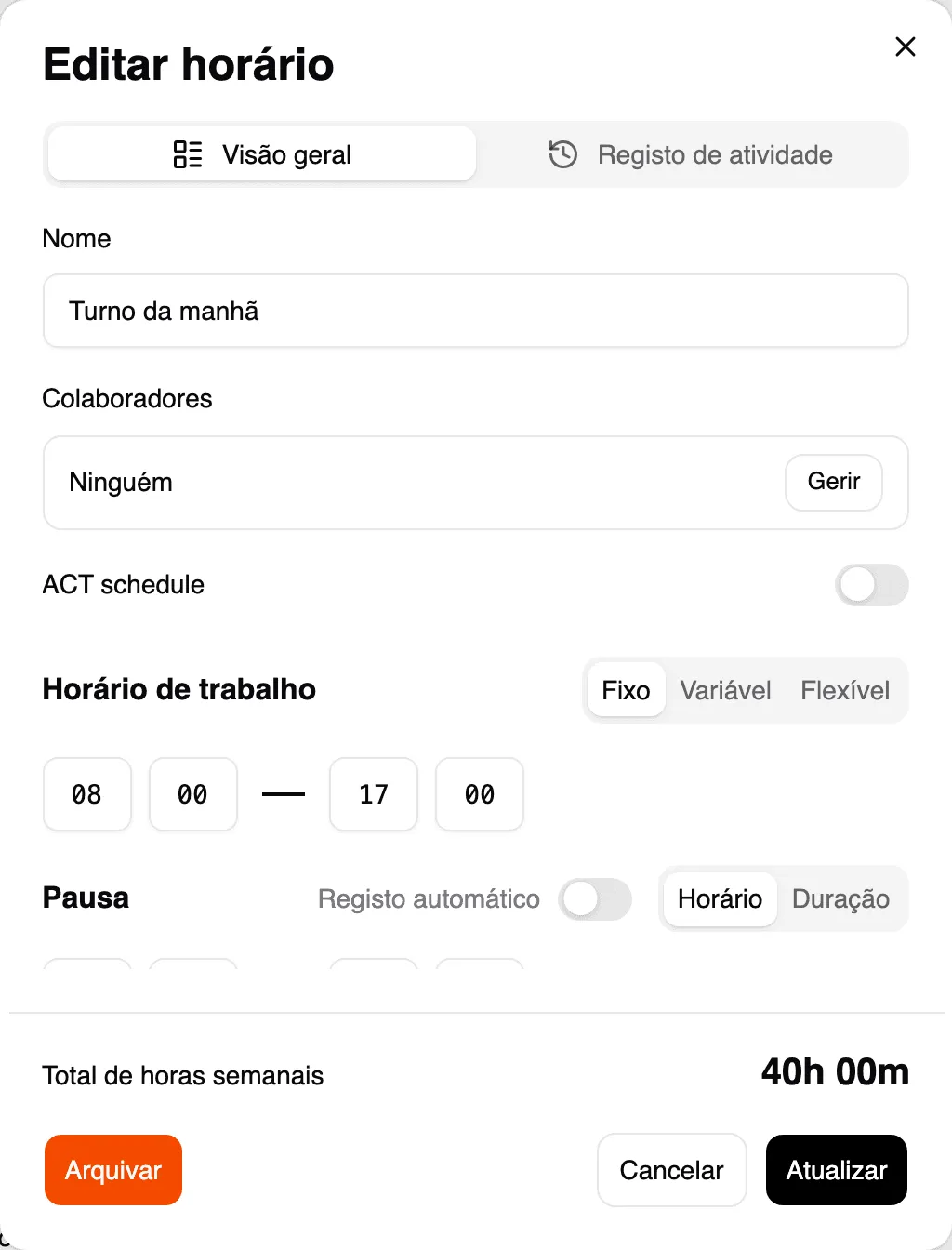 Editar horário