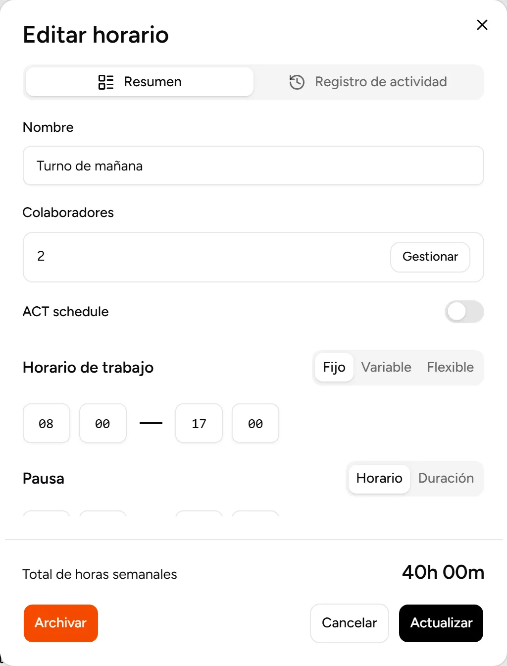 Editar horario