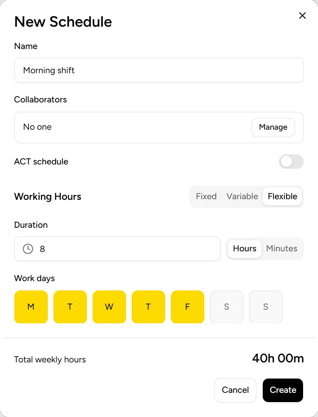 New Flexible schedule, with the daily duration