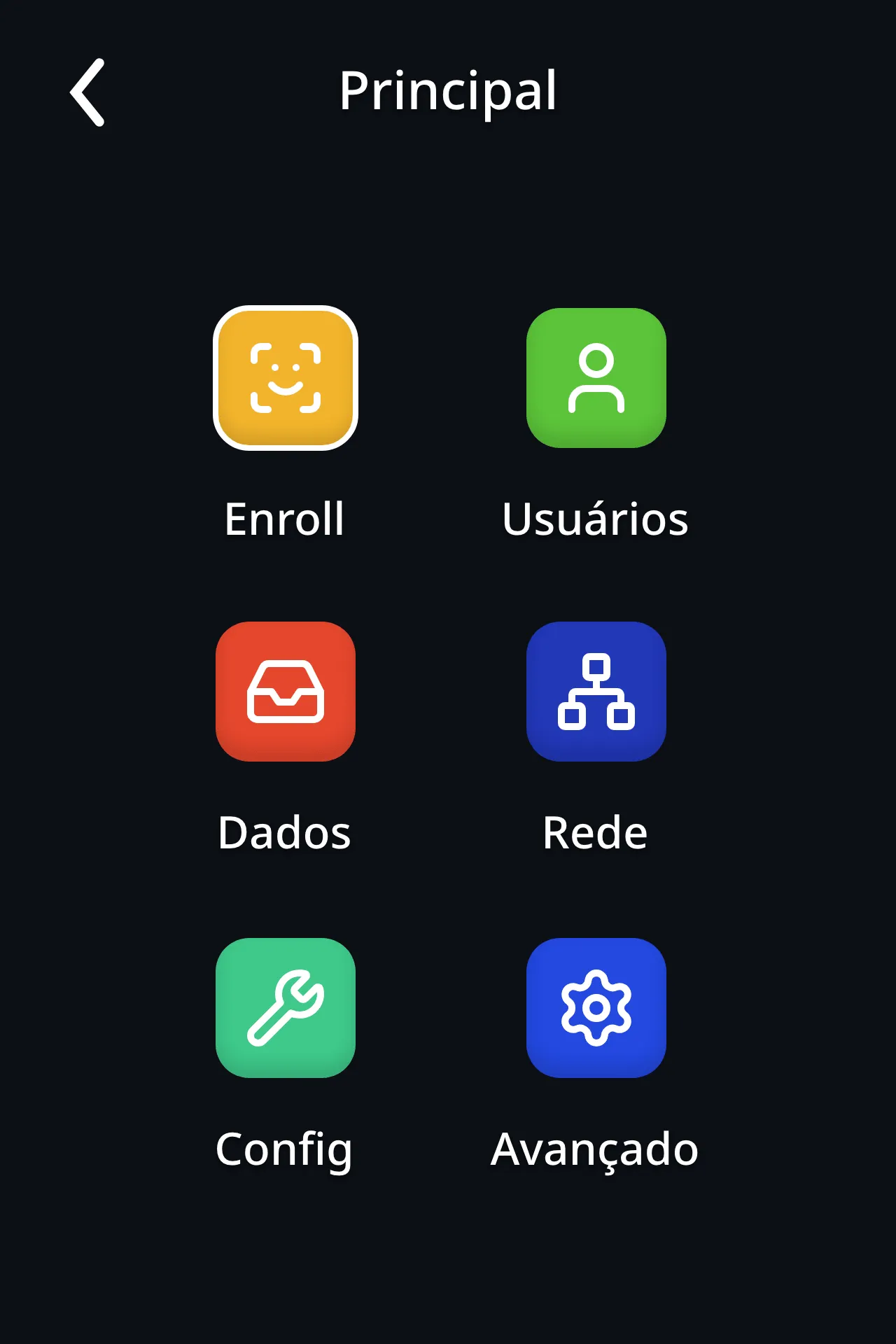 Menu Principal com seis opções