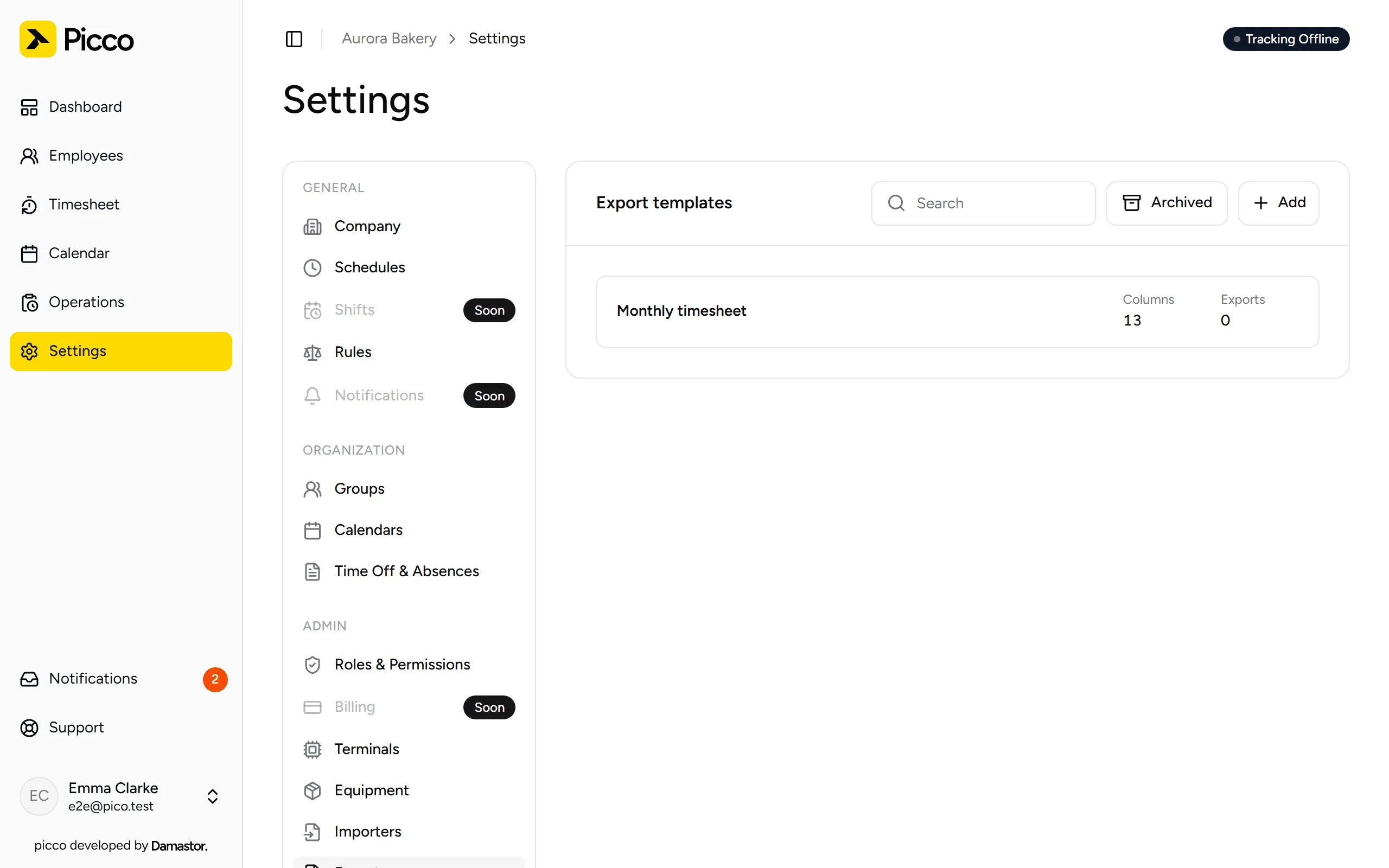 List of export templates