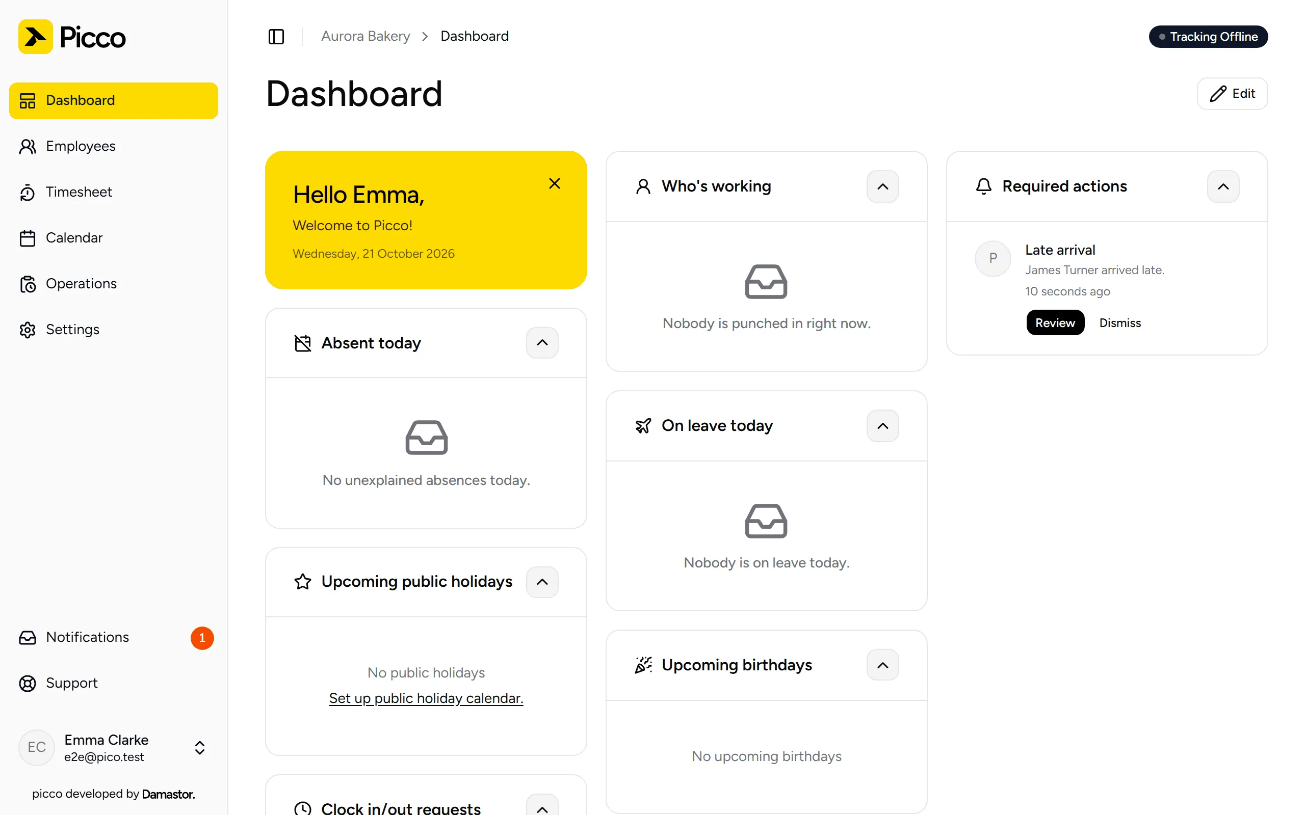 Platform dashboard