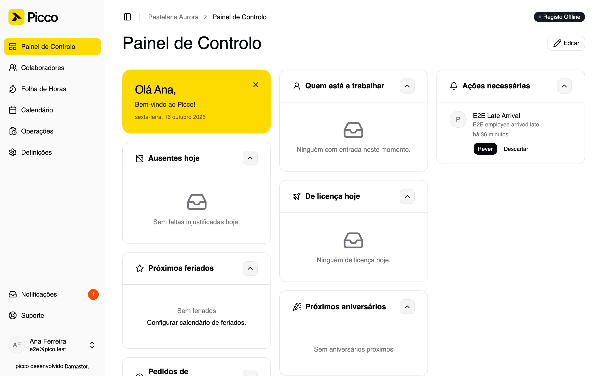 Painel de Controlo da plataforma