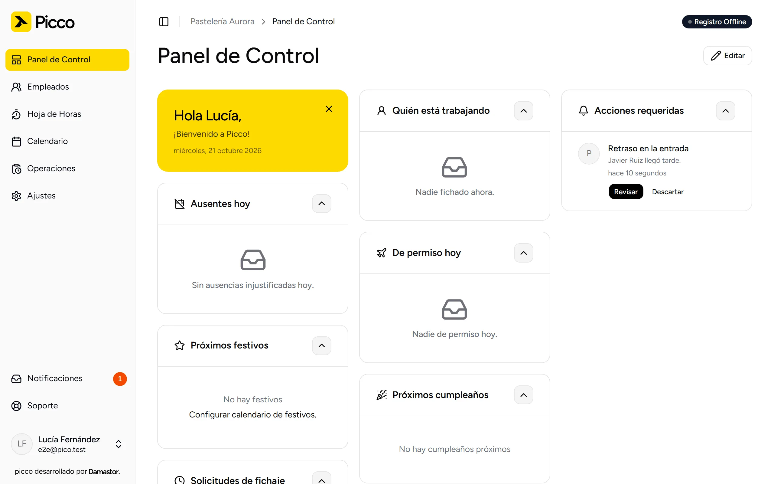 Panel de control de la plataforma