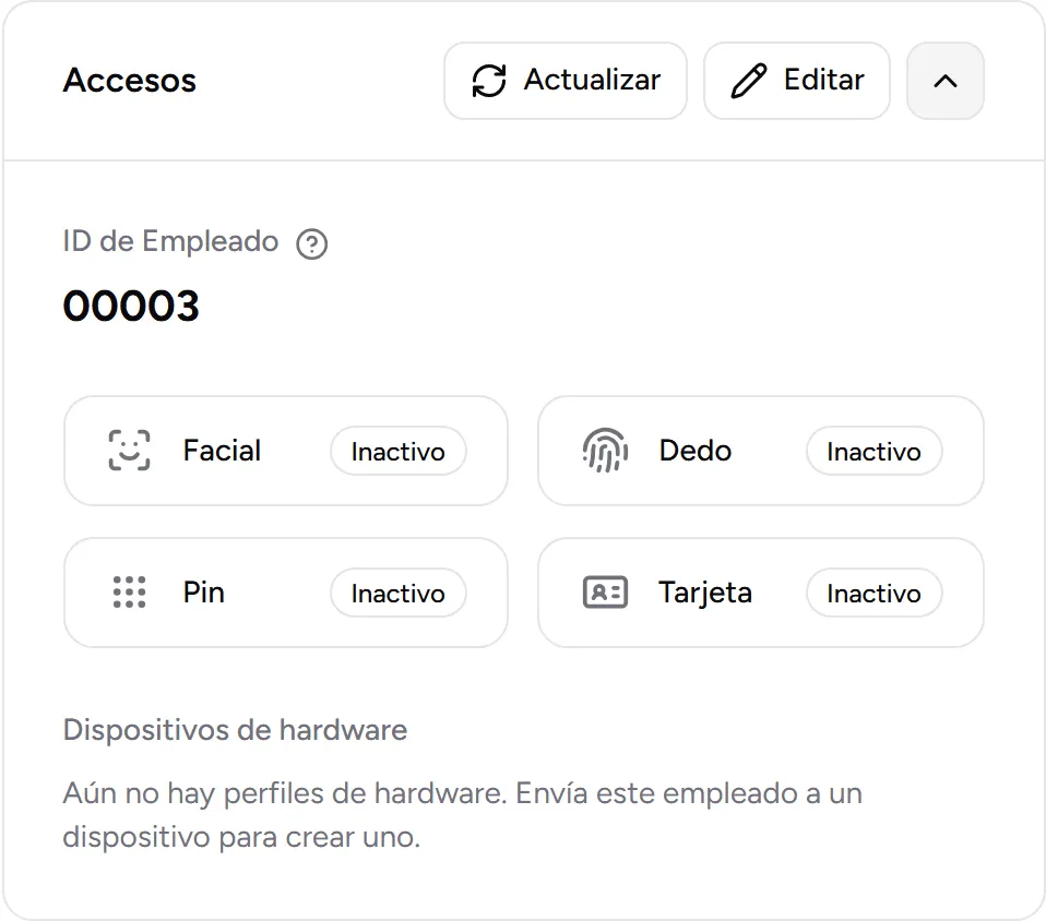 Tarjeta Accesos con el ID de empleado 00003