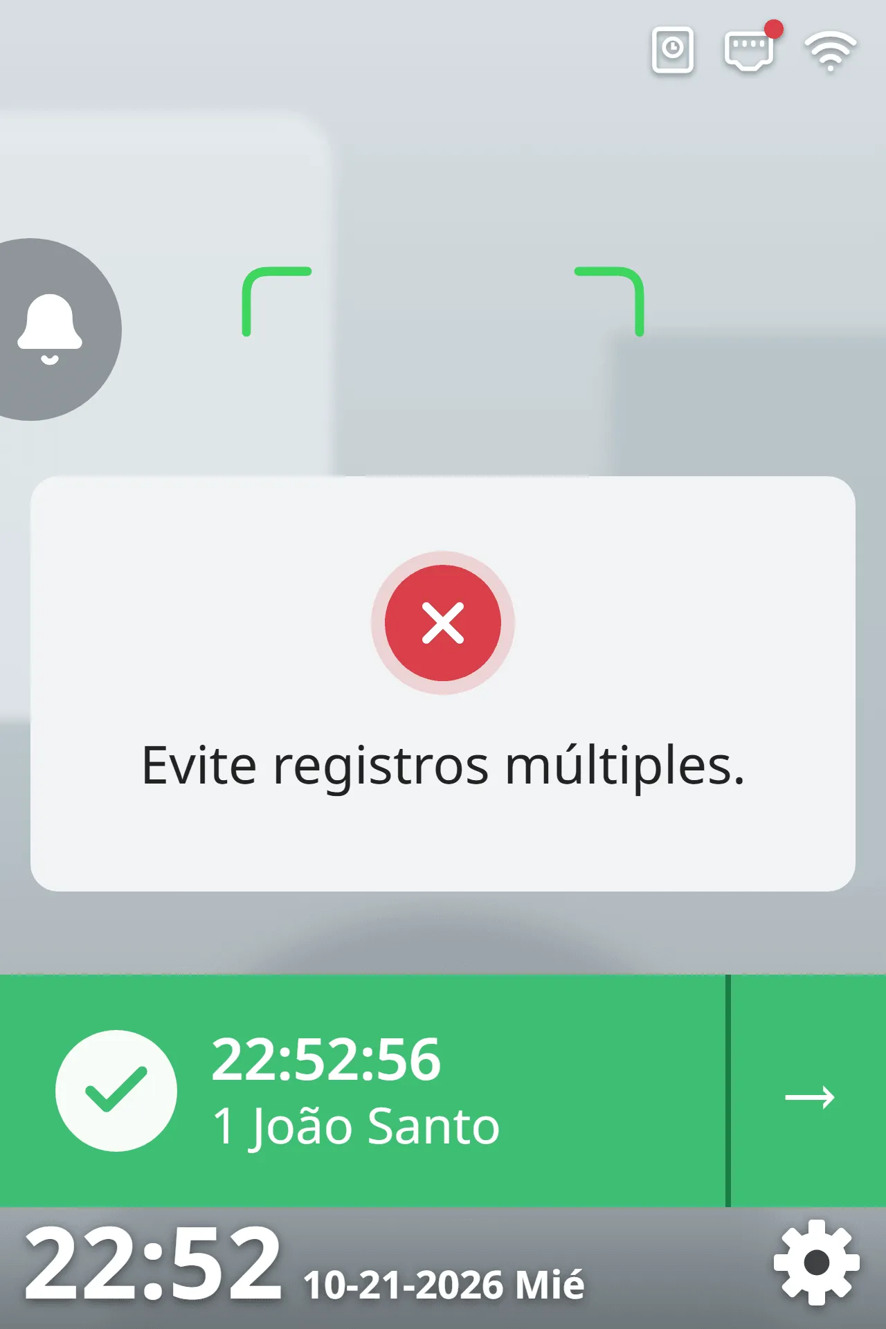 Aviso de fichaje repetido
