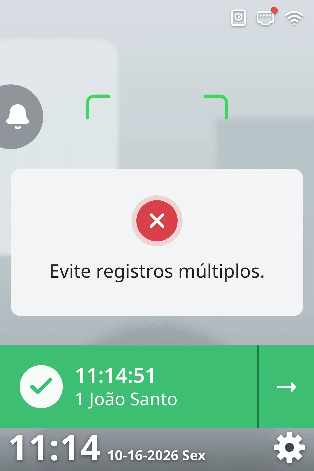 Aviso de picagem repetida