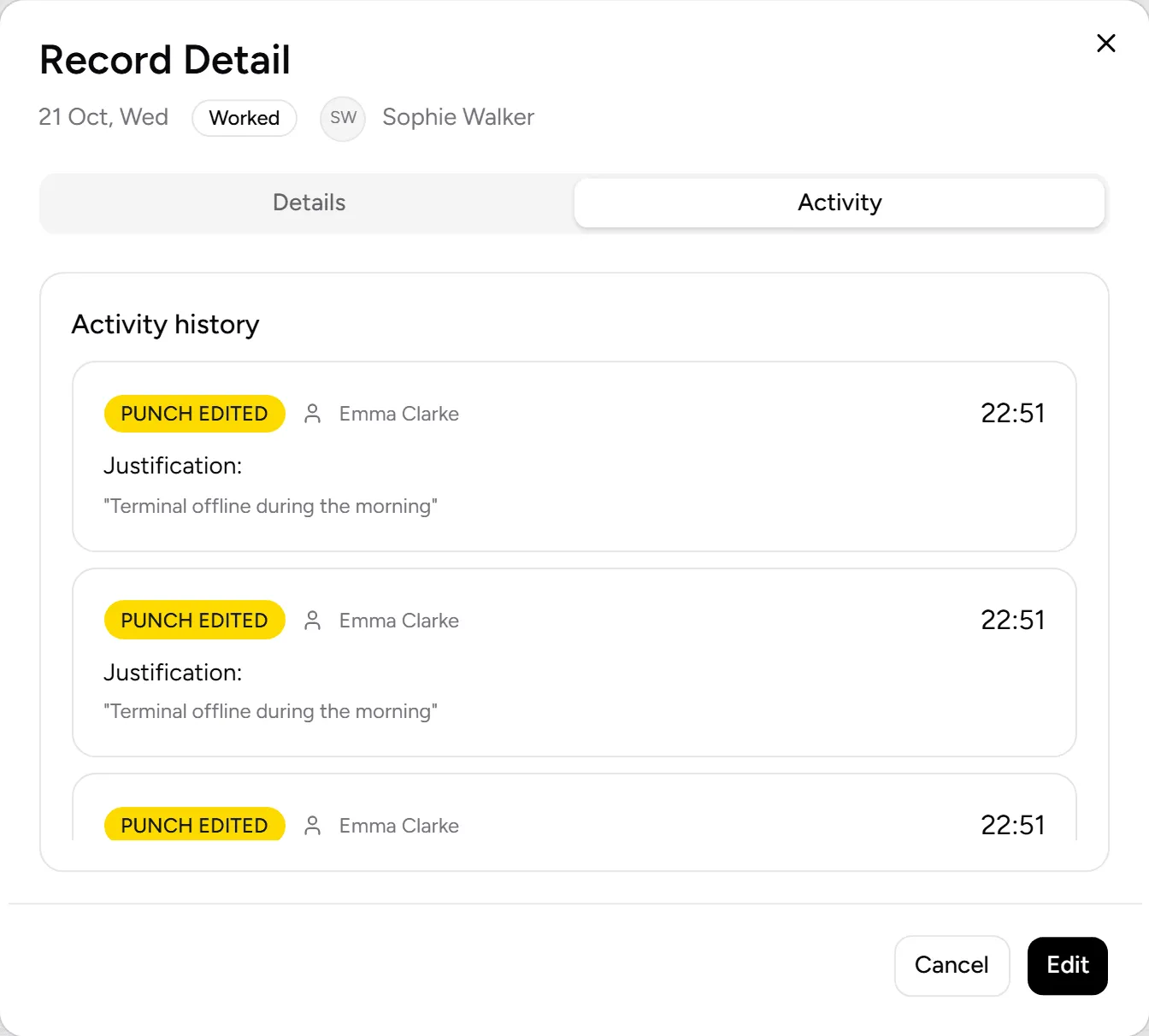Activity tab of the day’s detail