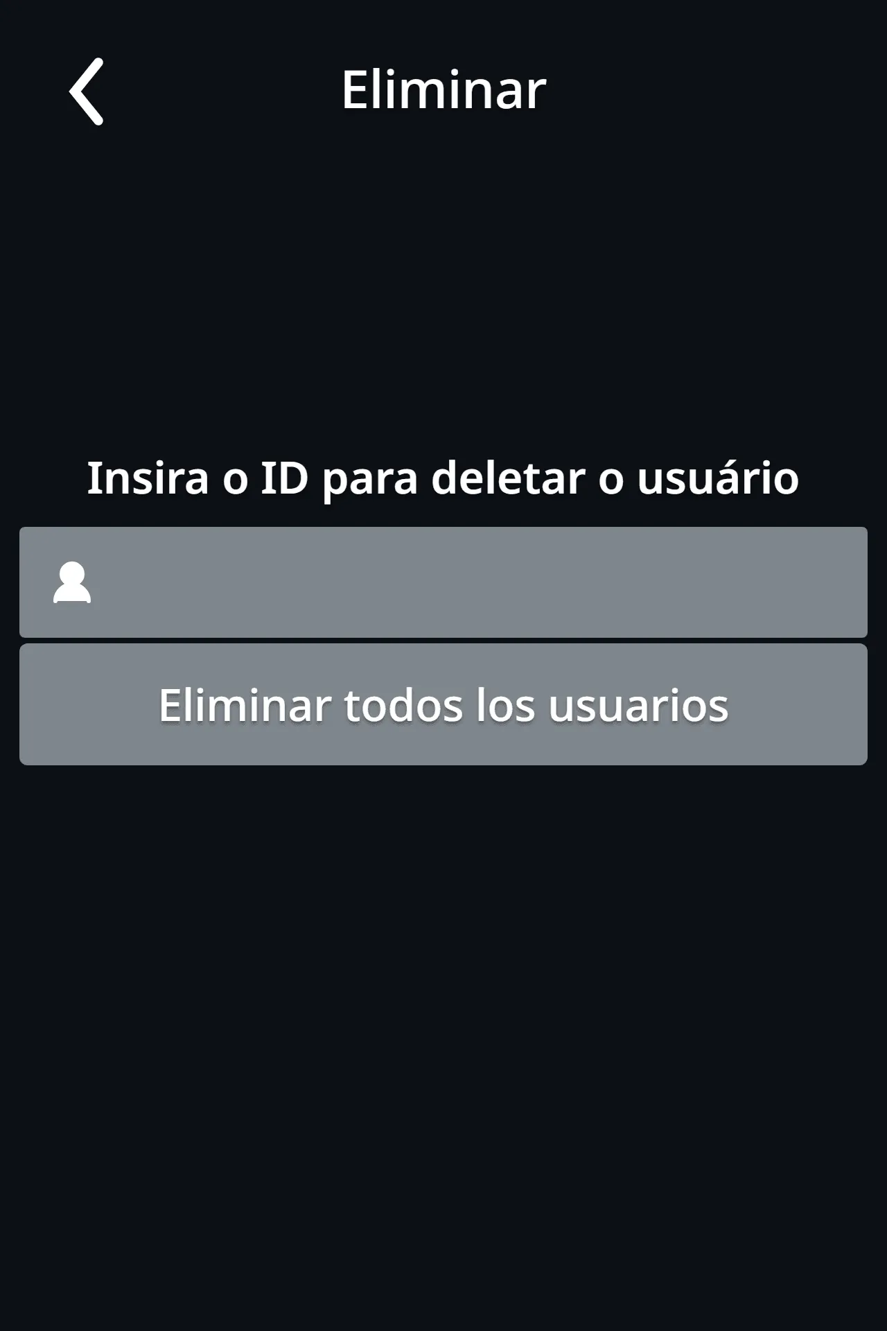Pantalla Borrar usuario