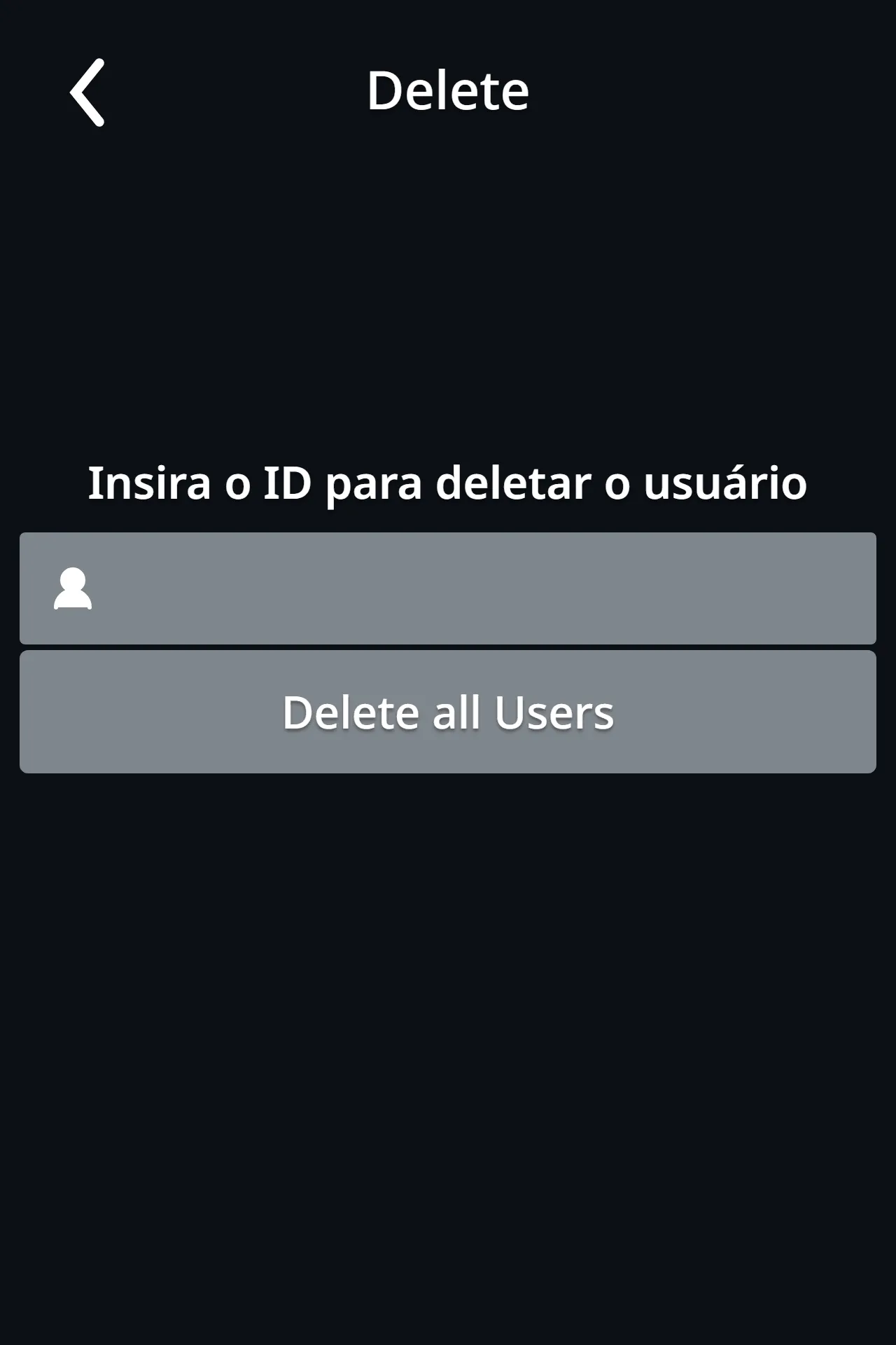 Delete user screen
