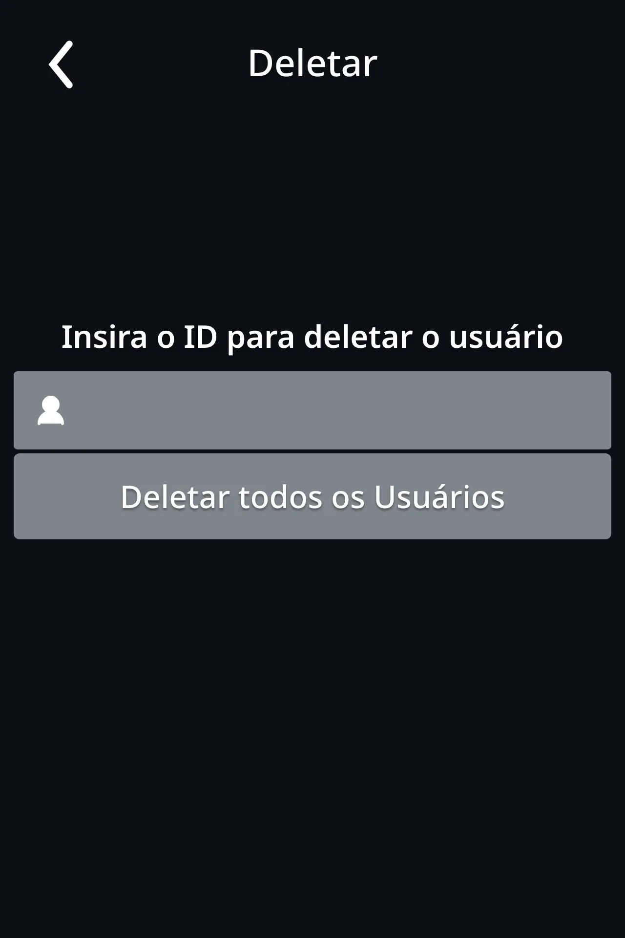 Ecrã Deletar utilizador