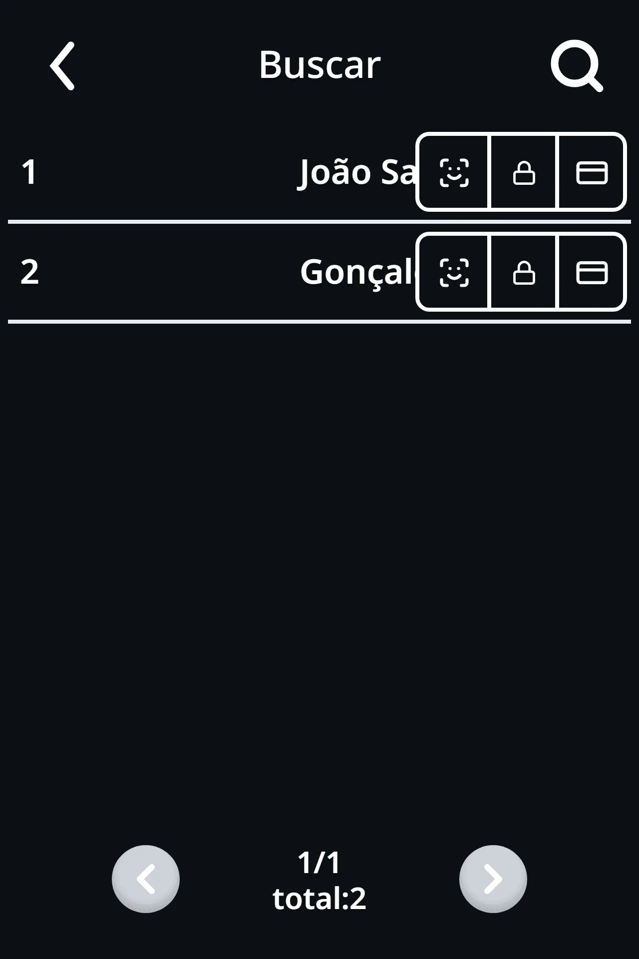 Lista de usuarios del terminal