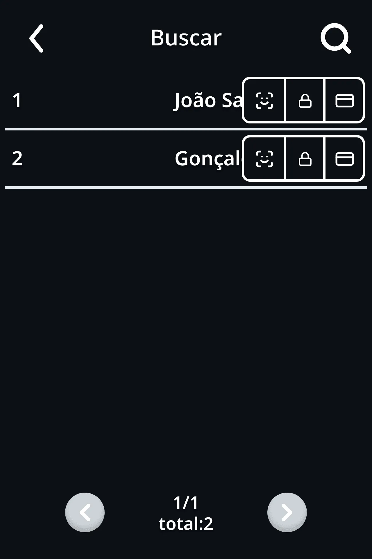 Lista de utilizadores do terminal