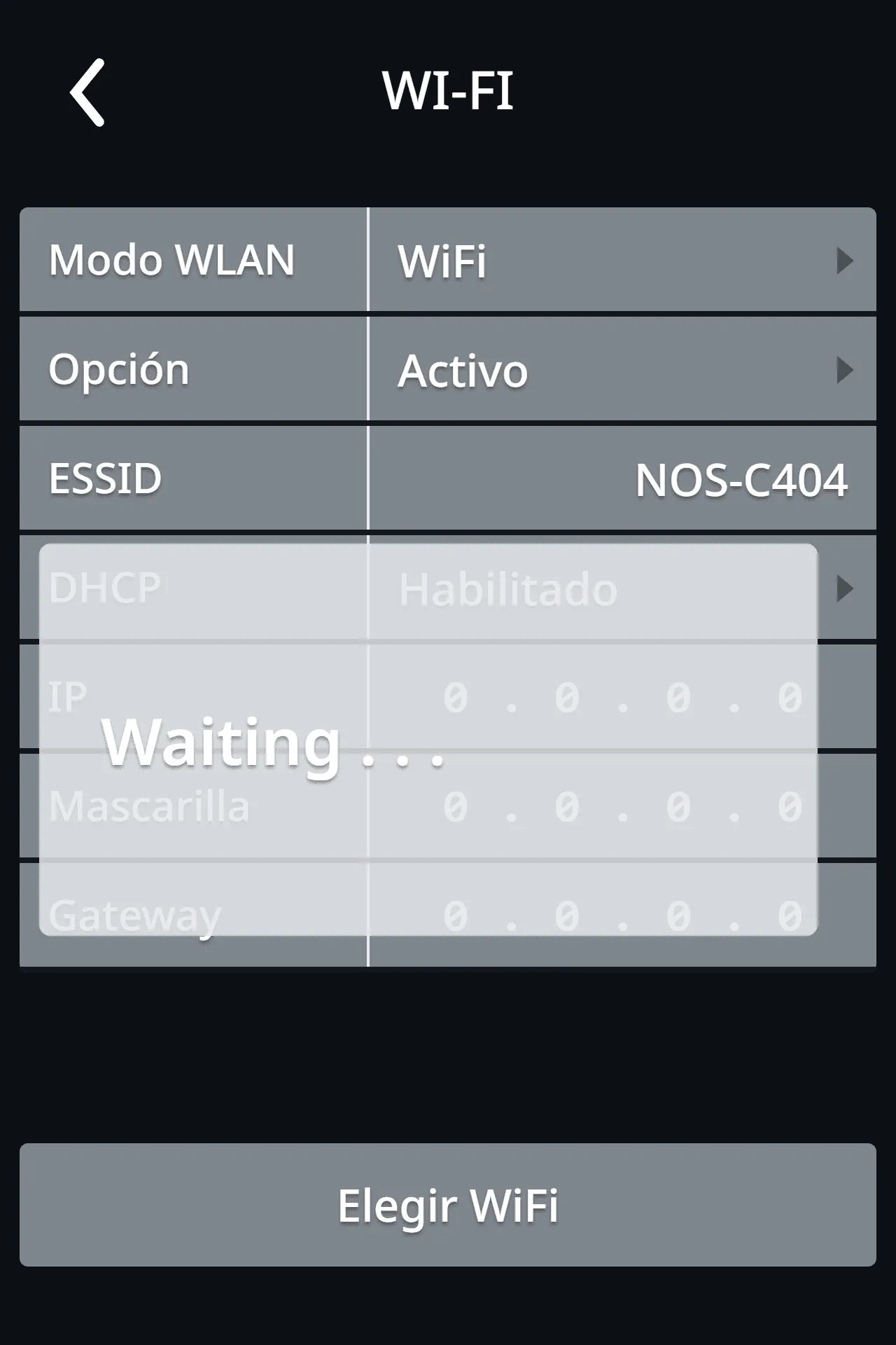 Pantalla Waiting mientras se conecta al WiFi