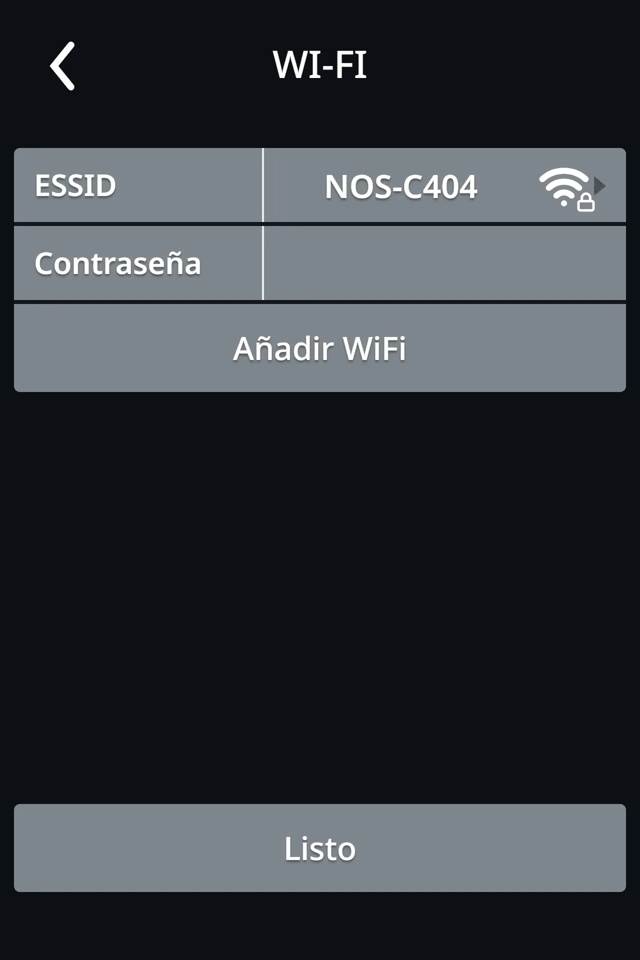 ESSID elegido y fila Contraseña sin rellenar