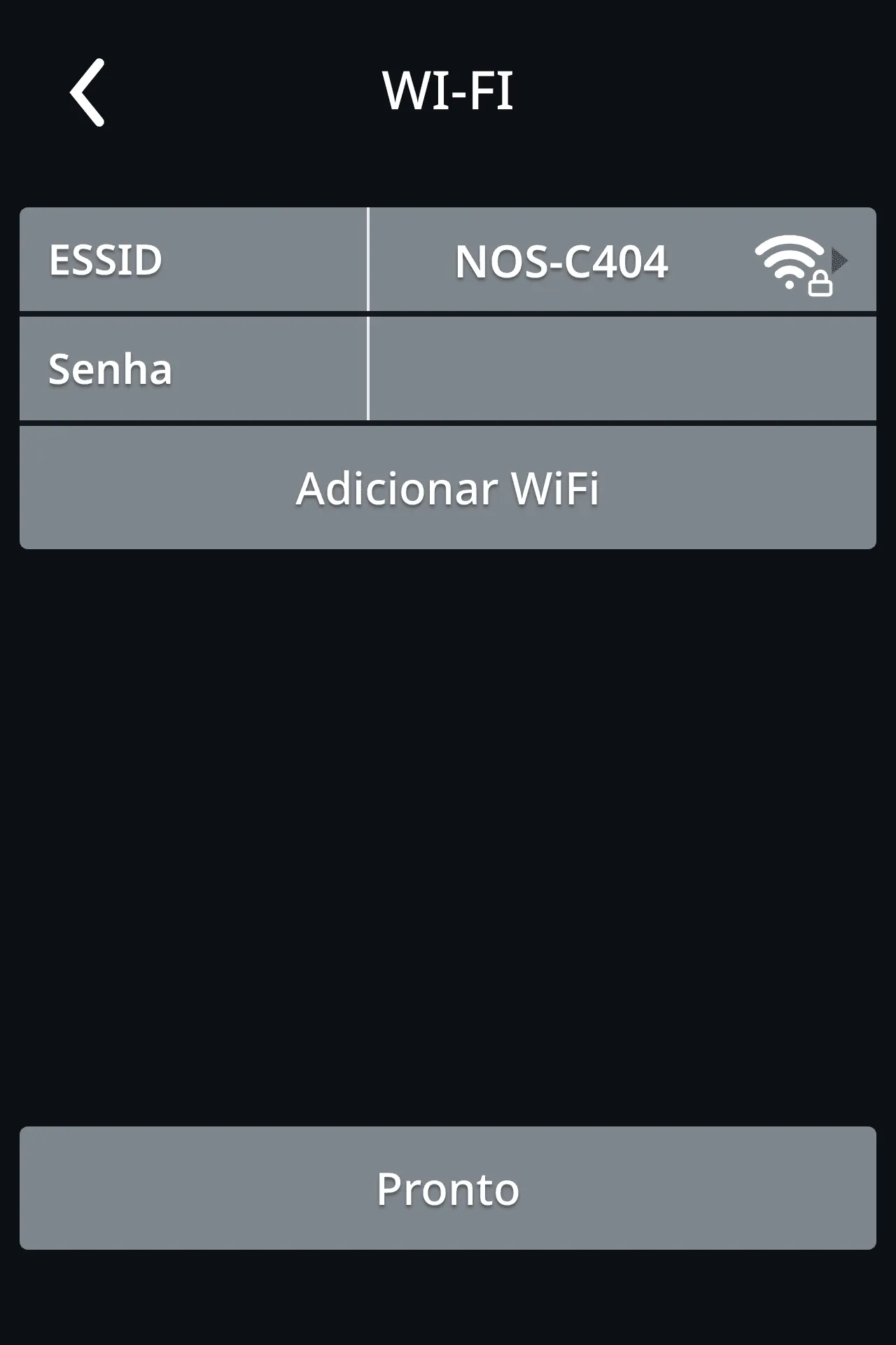 ESSID escolhido e linha Senha por preencher