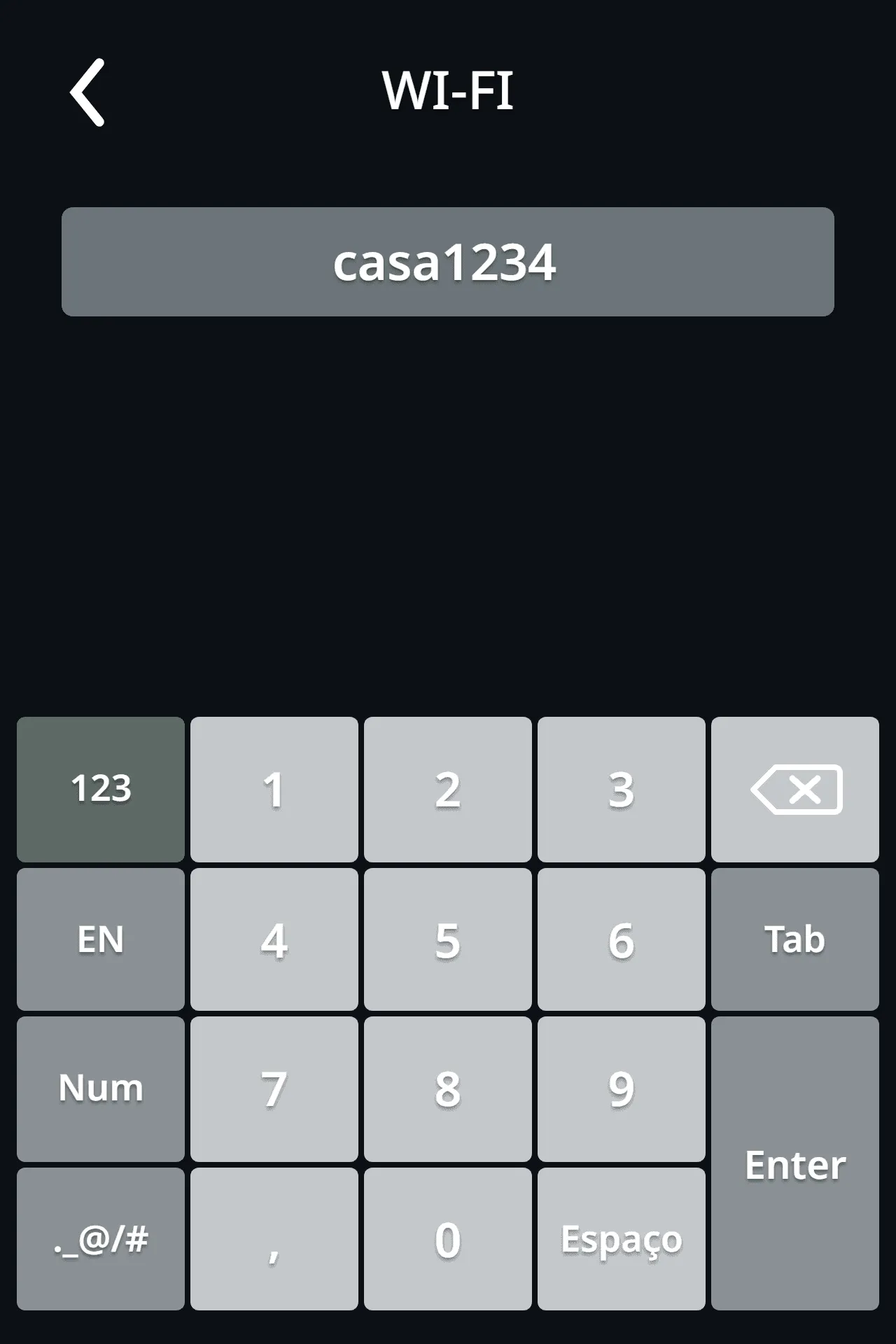 Keyboard to type the WiFi password